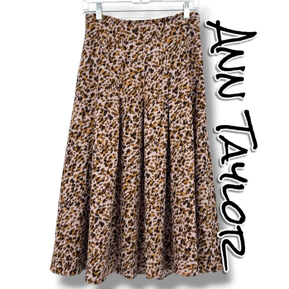 Ann Taylor Dresses & Skirts - NWT Ann Taylor Leopard Print Pleated Maxi Skirt Size 2 Pink Brown Brushstroke